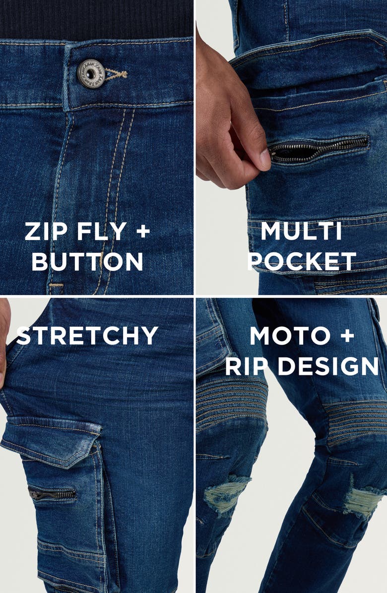 XRAY Slim Fit Rip & Repair Moto Cargo Jeans, Alternate, color, 