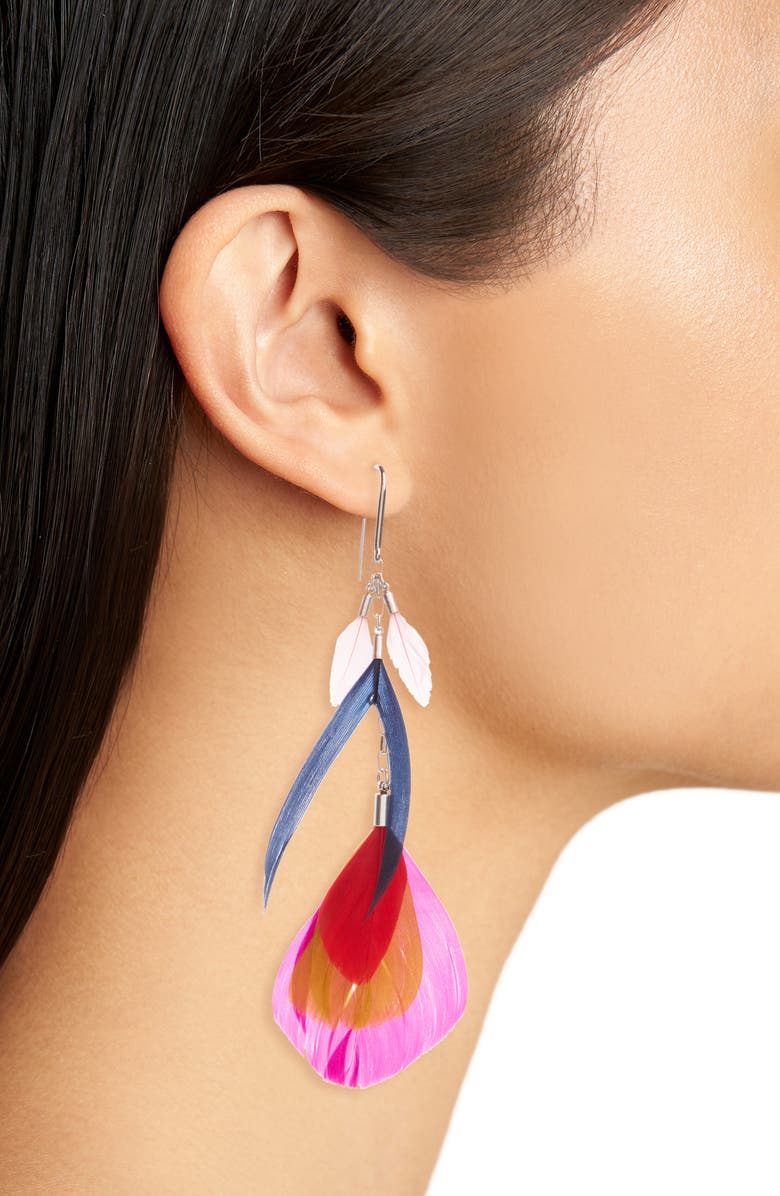 Isabel Marant Mismatched Feather Statement Earrings, Alternate, color,
