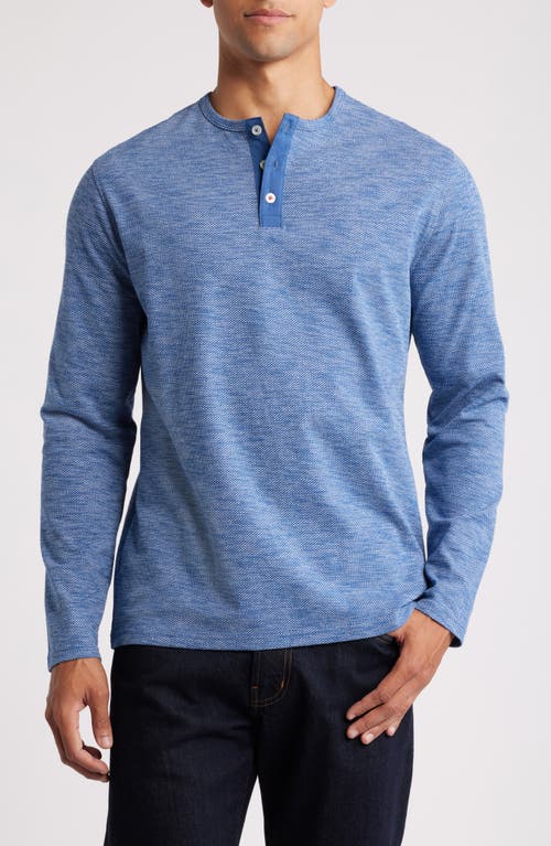 Stone Rose Performance Piqué Henley in Denim Blue 