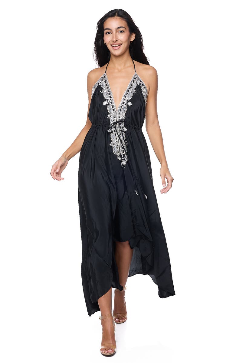 RANEES Embellished Halter Dress, Alternate, color, Black