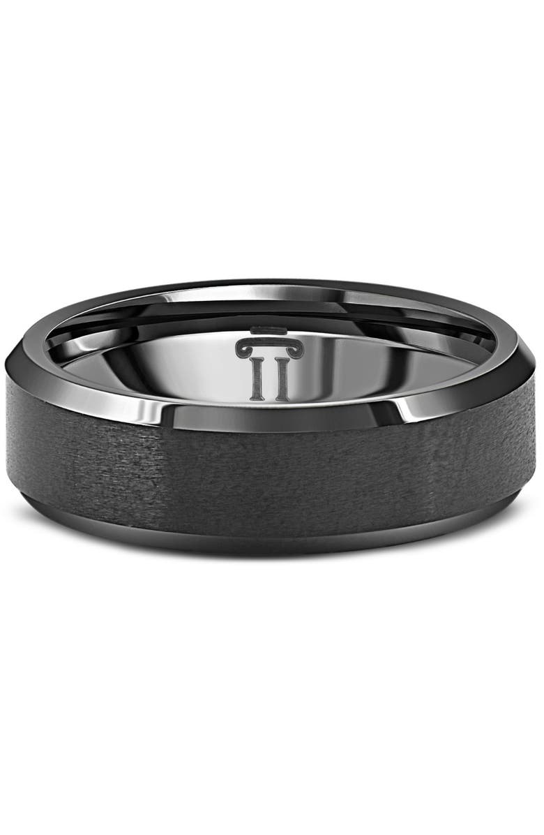 Bliss Diamond Men's Brushed Black Tungsten 6mm Beveled Ring Wedding Band, Main, color, Black Tungsten