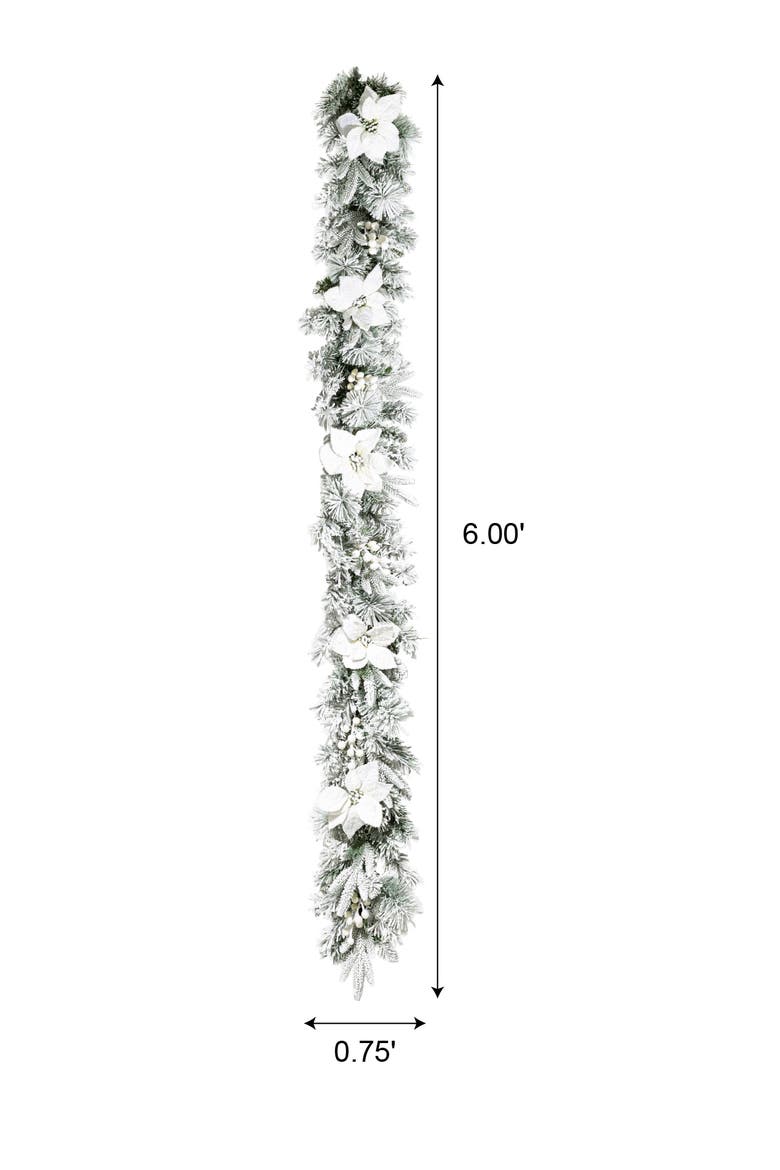 Set of 2 Artificial Poinsettia Christmas Garland with Lights and Timer, Alternate, color, White