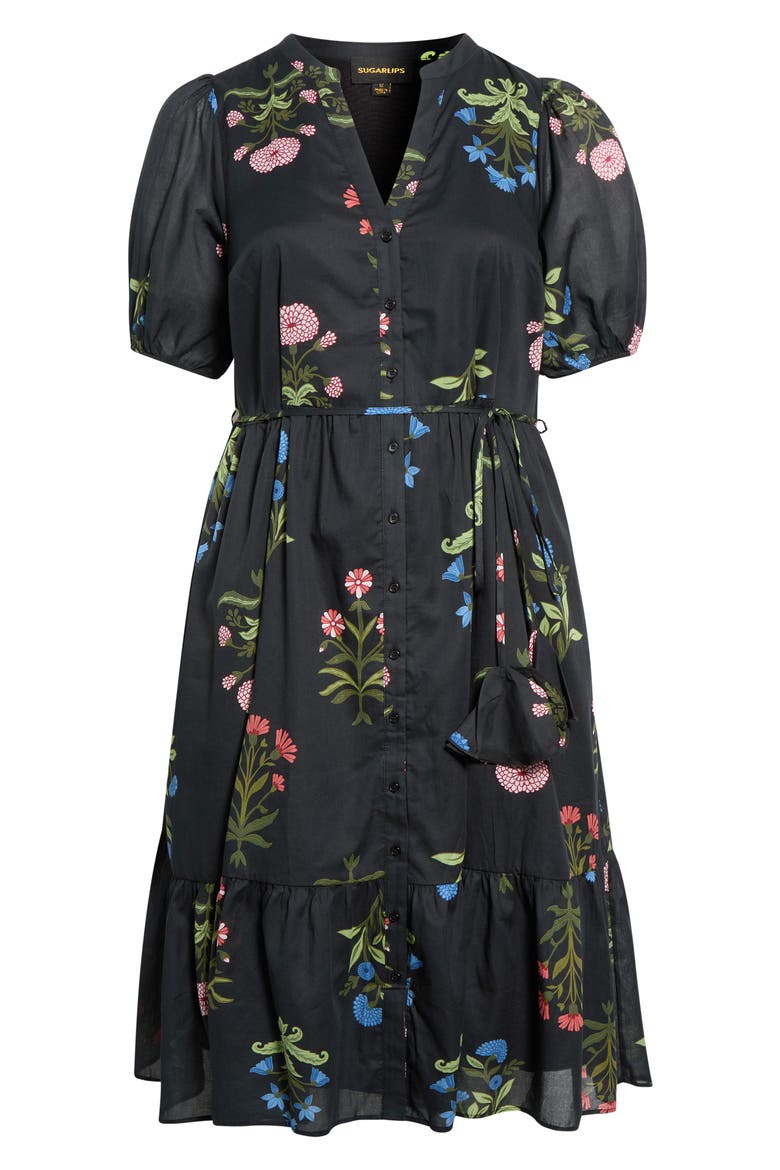 Beth Cotton Button-Up Midi Dress, Main, color, BLACK-FLORAL