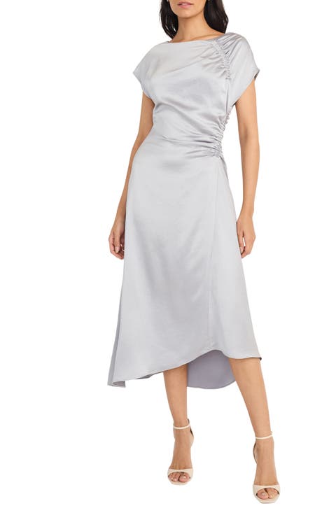Cap Sleeve Ruched Satin Cocktail Dress