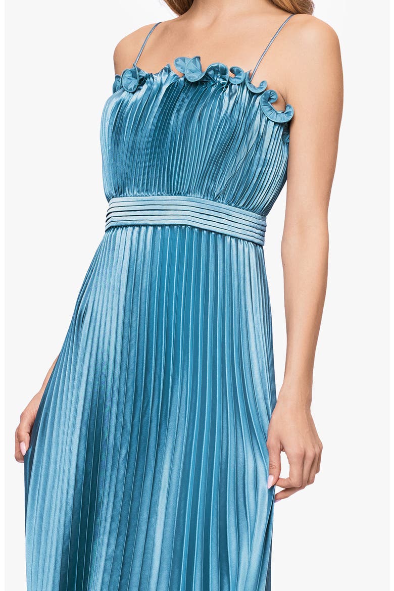 Ruffle Trim Pleated Gown, Alternate, color, DARK AQUA