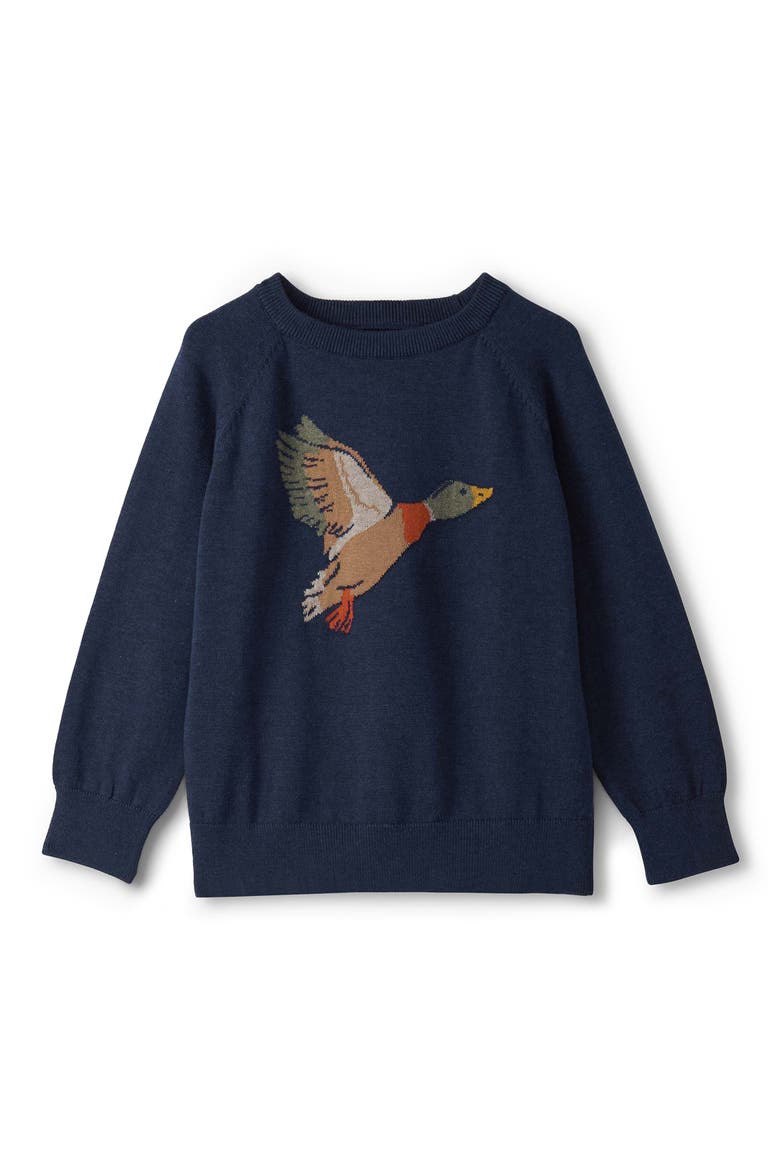 Kids' Intarsia Duck Cotton Crewneck Sweater, Main, color, BLUE