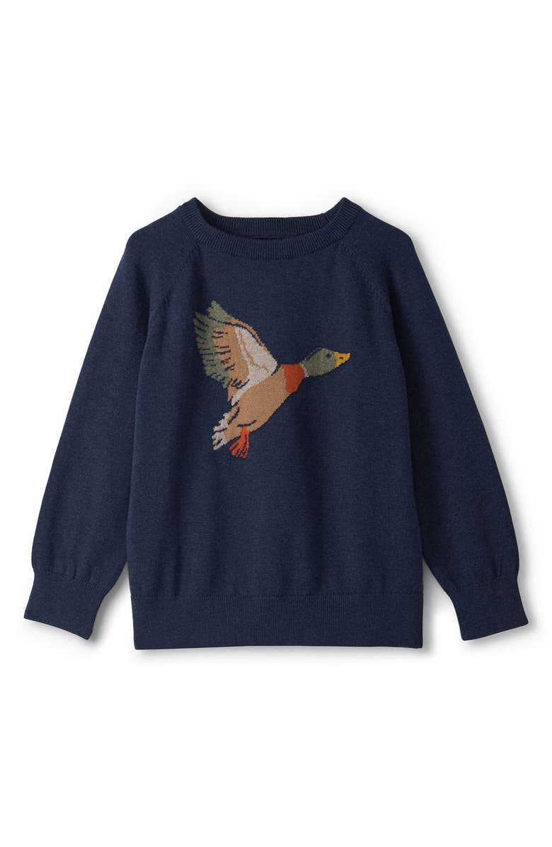 Hatley Kids' Intarsia Duck Cotton Crewneck Sweater, Main, color, Blue