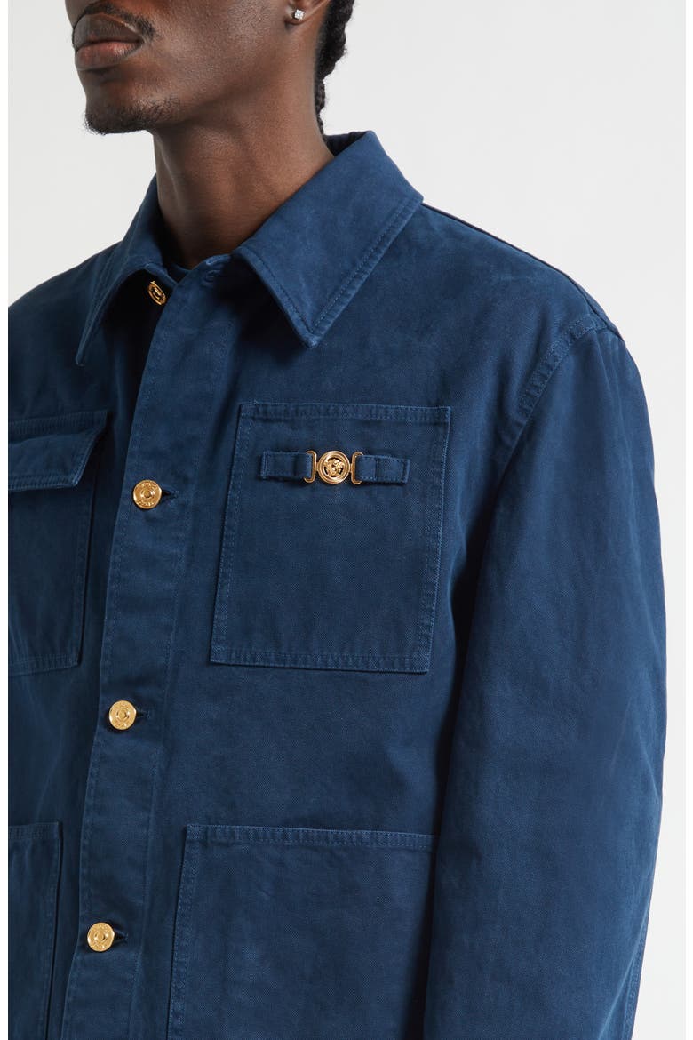 Overdyed Cotton Canvas Chore Jacket, Alternate, color, PETROL BLUE