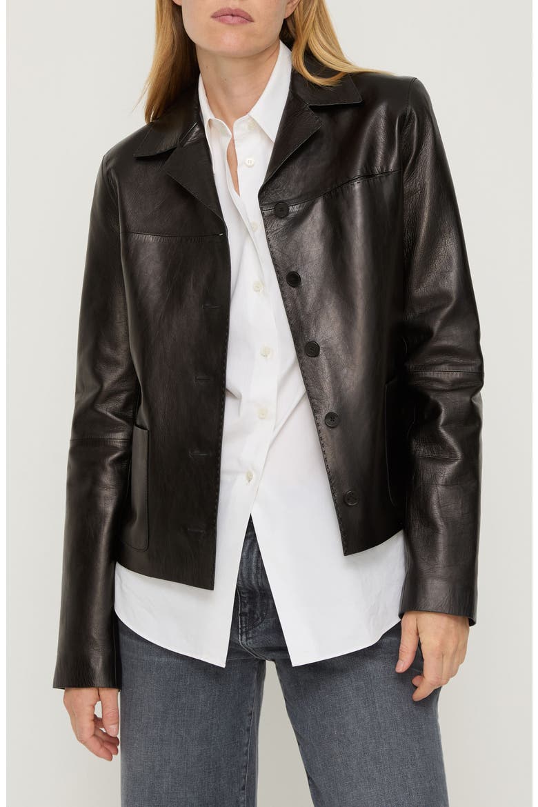 Pickstitch Leather Jacket, Main, color, BLACK