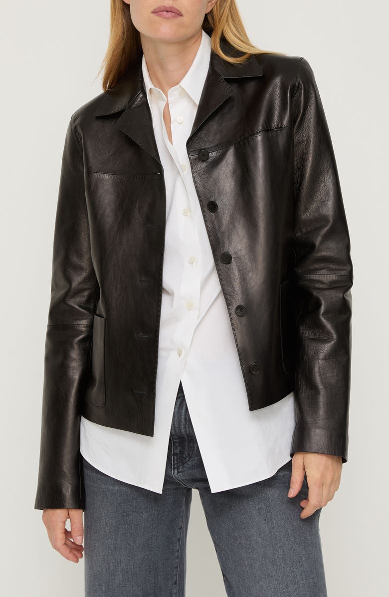Lafayette 148 New York Pickstitch Leather Jacket, Main, color, Black