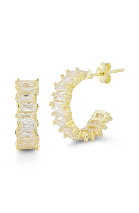 Baguette Cubic Zirconia Hoop Earrings