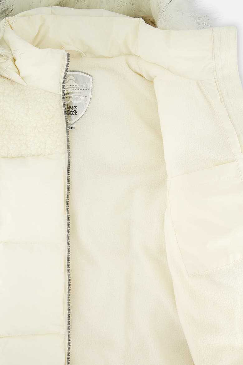 Long Winter Two-Tone Quilted Faux Fur Hood Puffer Coat, Alternate, color, Off-White
