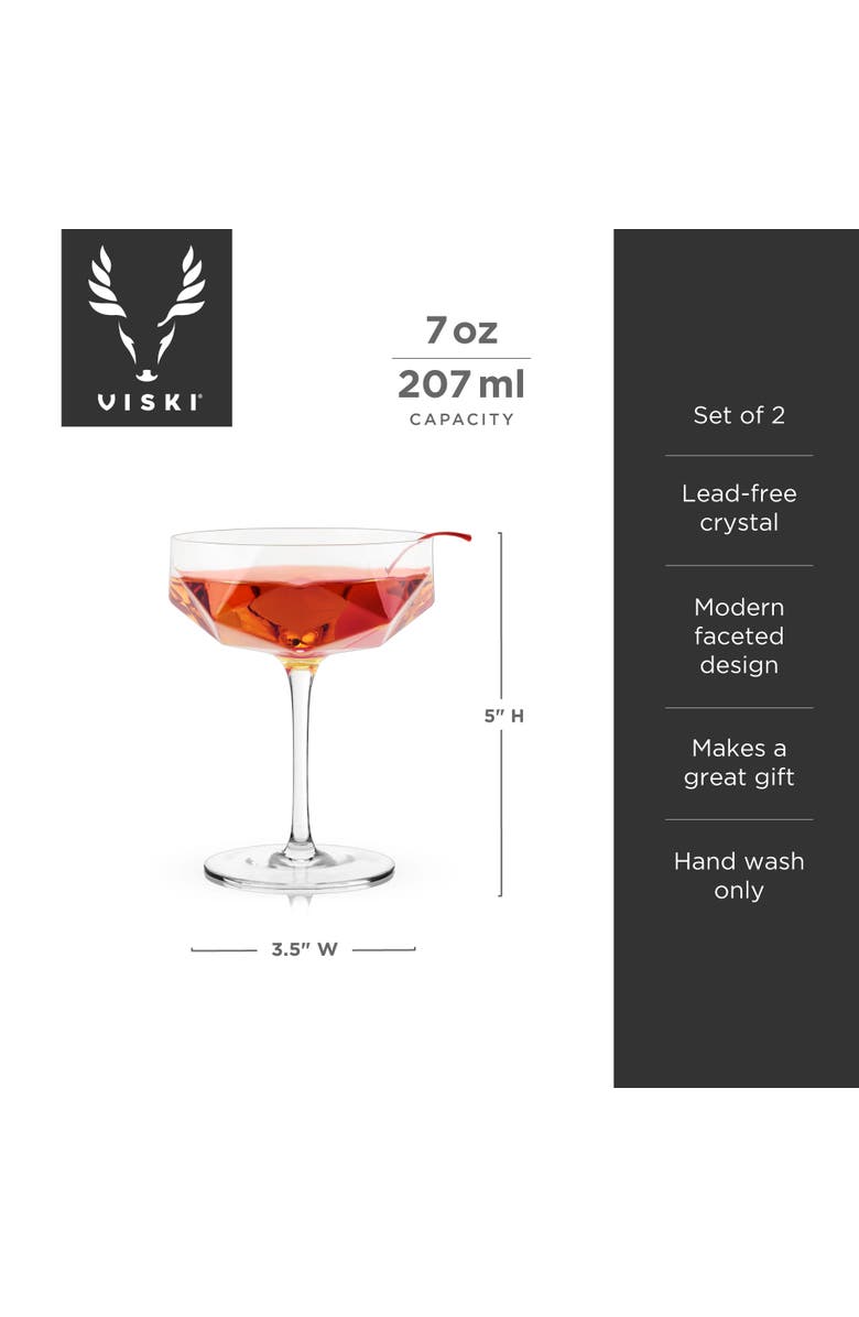 Viski Seneca Crystal Faceted Coupes Set of 2, Alternate, color, Clear