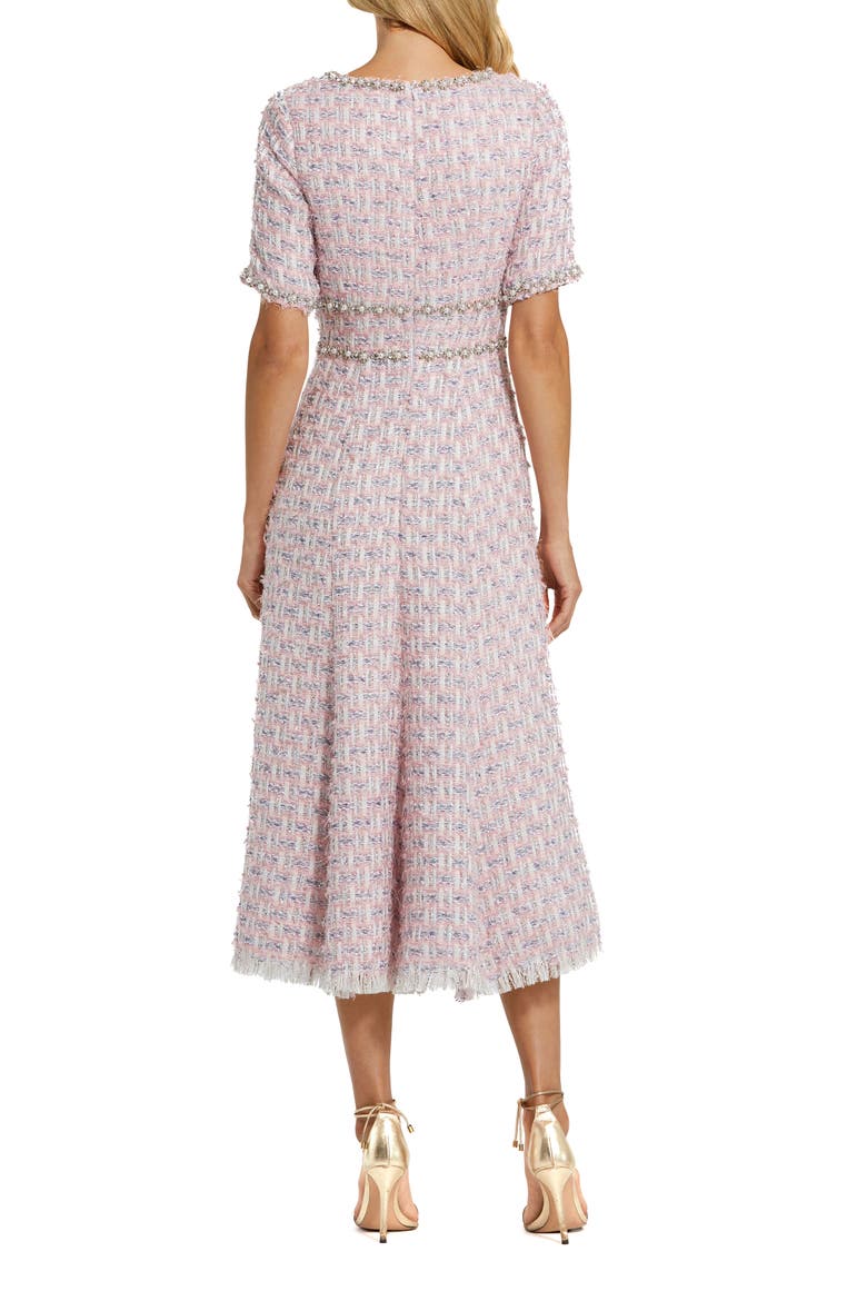 Women's Short Sleeve Beaded Trim Boucle Midi Dress, Alternate, color, Pink Multi