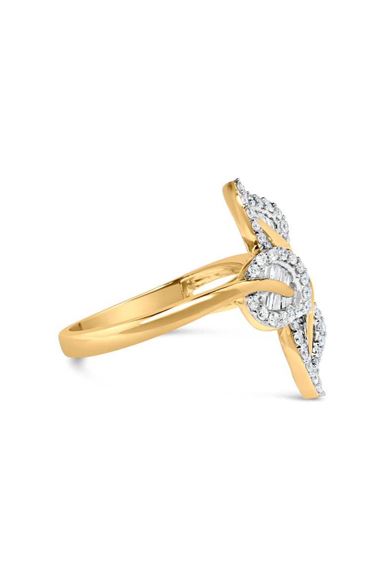 18K Gold Over Silver 3/8 Cttw Diamond Bypass Triple Leaf Ring, Alternate, color, Yellow Gold over Silver