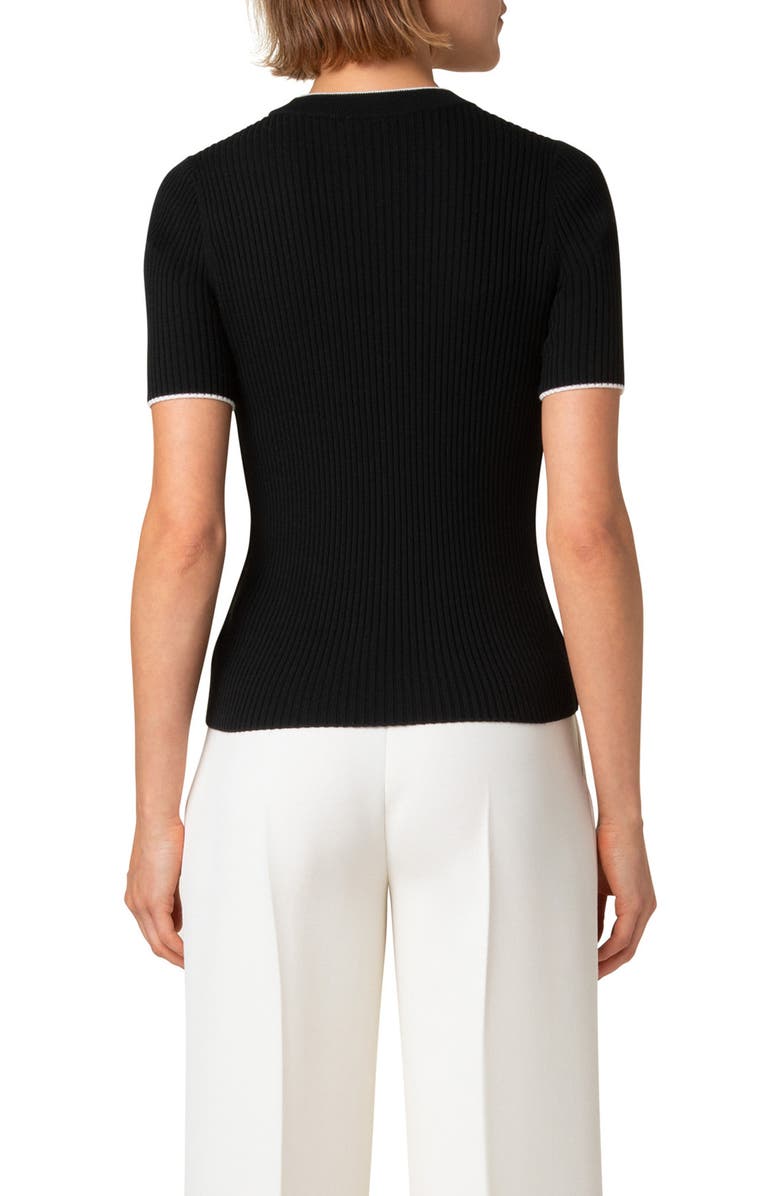 Akris punto Short Sleeve Virgin Wool Rib Sweater, Alternate, color,