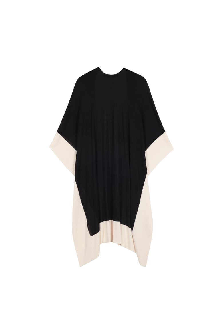 Tissue Weight Ruana With Border, Alternate, color, Black