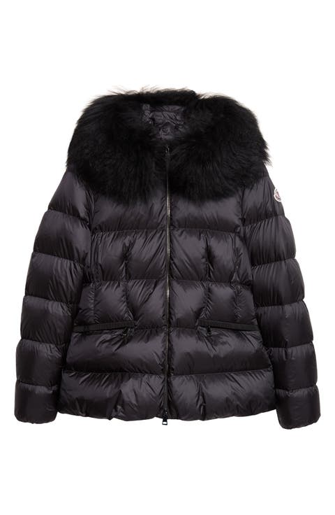 Boed Down Puffer Jacket with Genuine Shearling Trim
