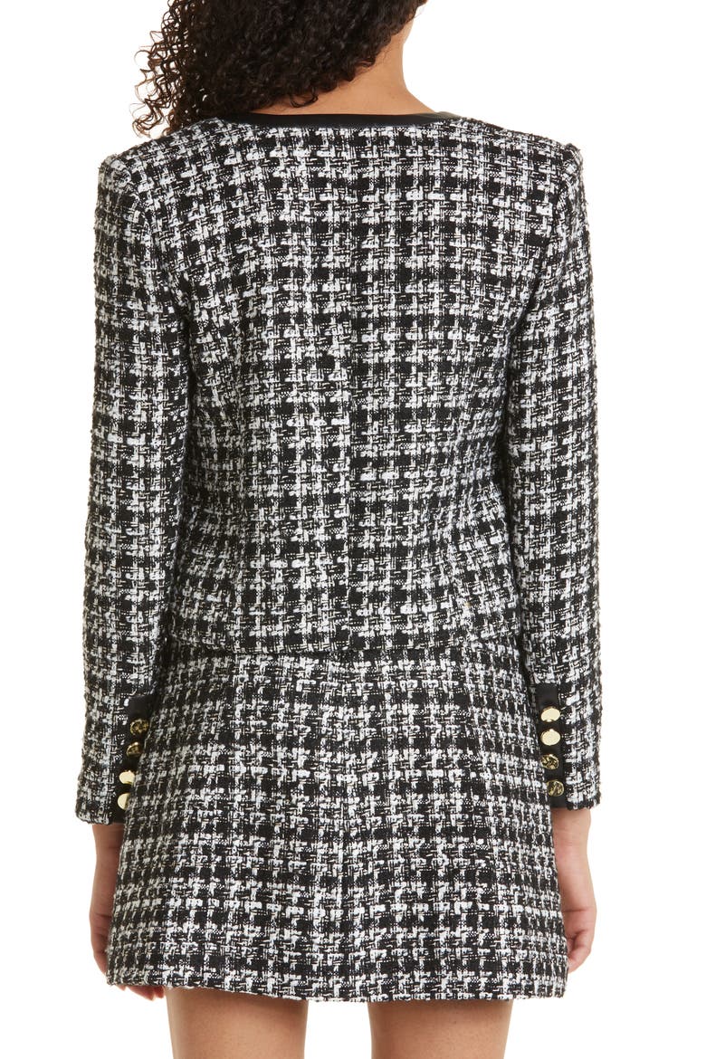Donita Faux Leather Trim Tweed Jacket, Alternate, color, BLACK/ OFF WHITE