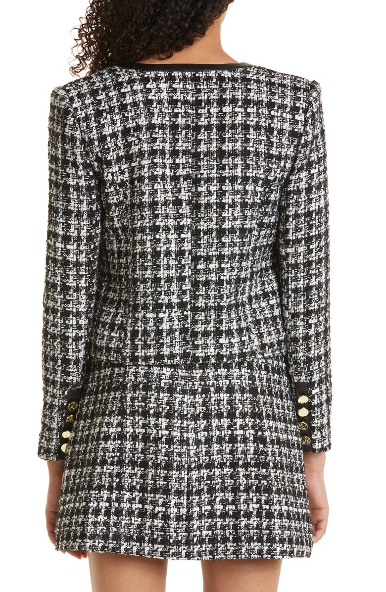 Alice + Olivia Donita Faux Leather Trim Tweed Jacket, Alternate, color, 