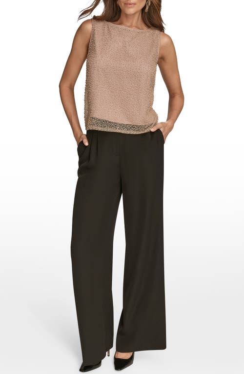 Donna Karan New York Faux Pearl Embellished Metallic Sleeveless Top In Animal Print