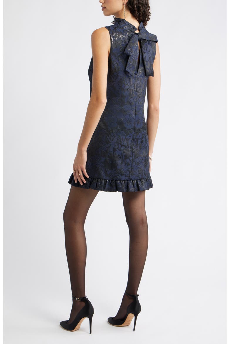 Bow Back Floral Brocade Minidress, Alternate, color, NAVY MULTI BROCADE