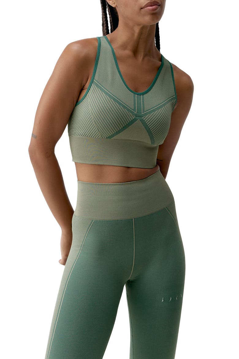 Buddha Medium Support Seamless Sport Top, Main, color, Deep Green/Grain