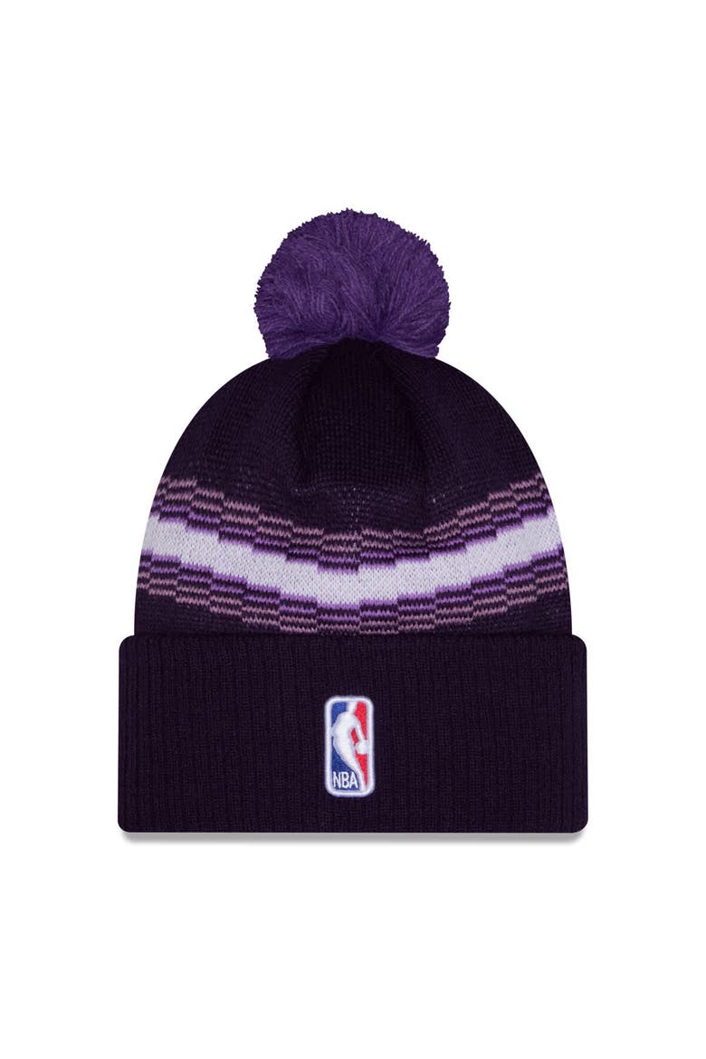 Men's New Era Purple Sacramento Kings 2025/26 City Edition Cuffed Knit Hat with Pom, Alternate, color, Purple