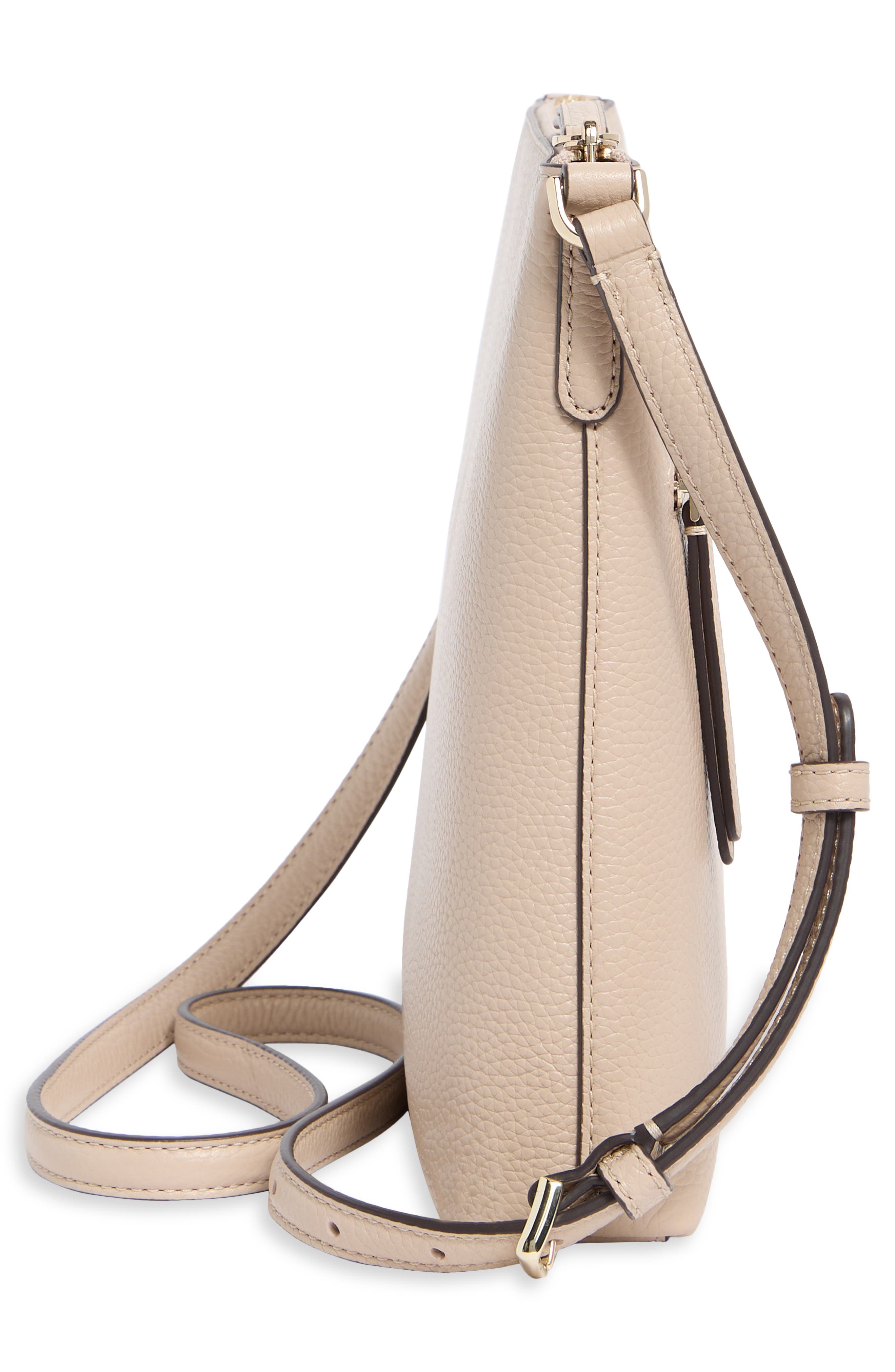 jackson top zip leather crossbody bag, Alternate, color, WARM BEIGE