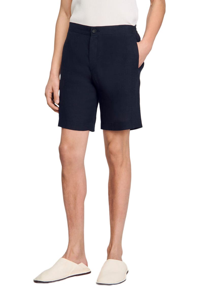 SANDRO Linen shorts, Alternate, color, Navy Blue