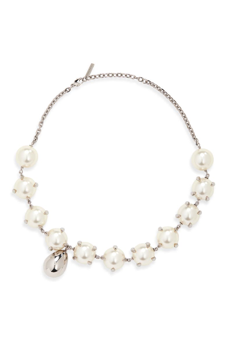 Spiky Faux Pearl Necklace, Main, color, WHITE/ SILVERY