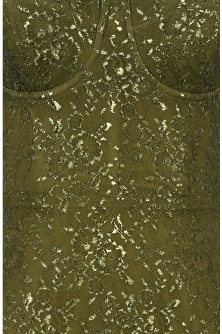 Alexia Metallic Floral Lace Strapless Midi Dress, Alternate, color, OLIVE