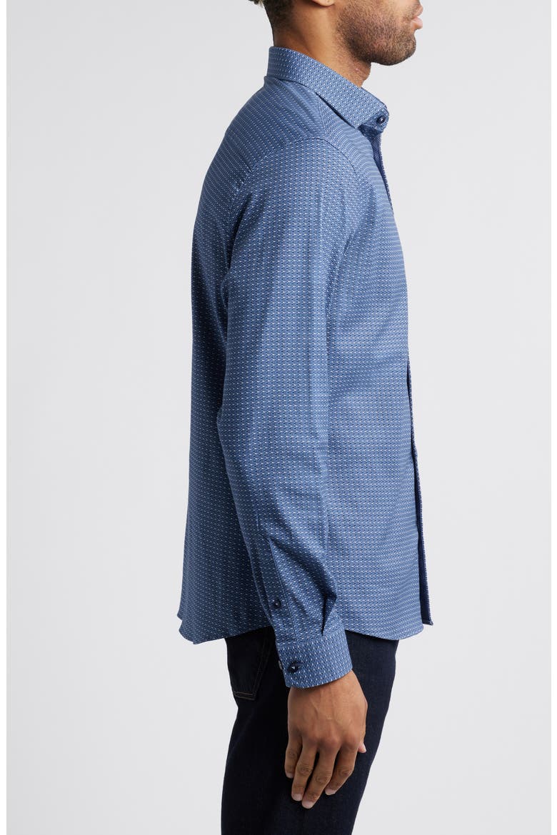 Rectangular Geo Print Button-Up Shirt, Alternate, color, DUSK BLUE