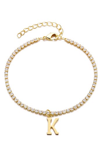 Adornia 14k Gold Plated Tennis Bracelet With Initial Charm In Gold