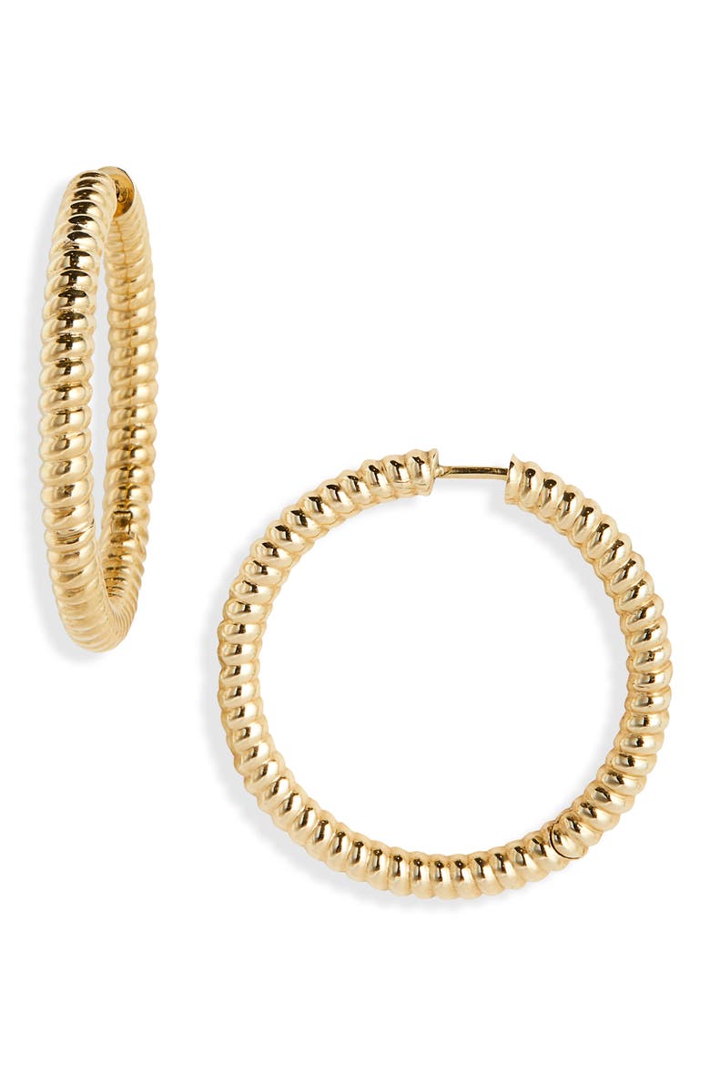 18k Gold Rope Hoop Earrings, Main, color, YELLOW GOLD