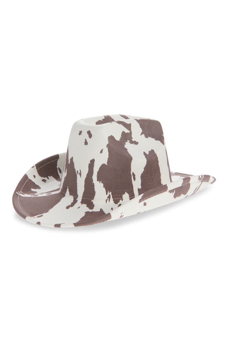 Cow Print Western Cowboy Hat, Main, color, BROWN