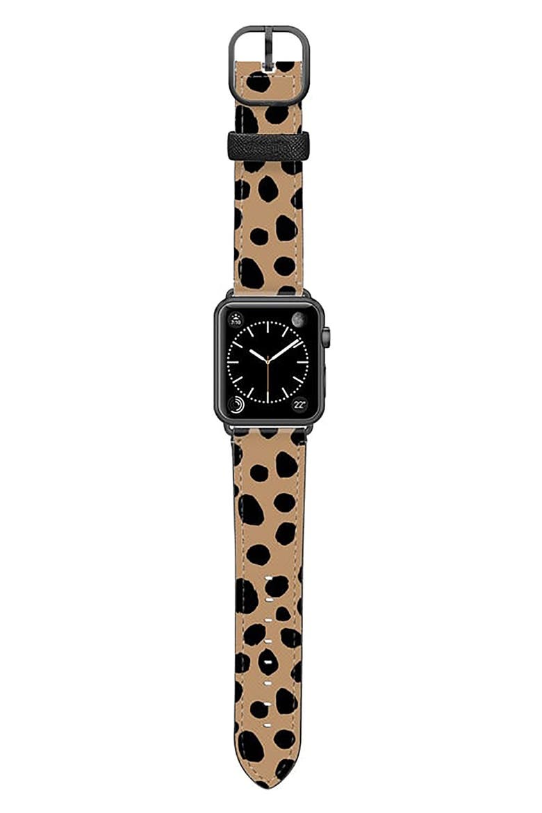 Cheetah Dots Saffiano Faux Leather Apple Watch® Strap, Alternate, color, CHEETAH/ SPACE GREY