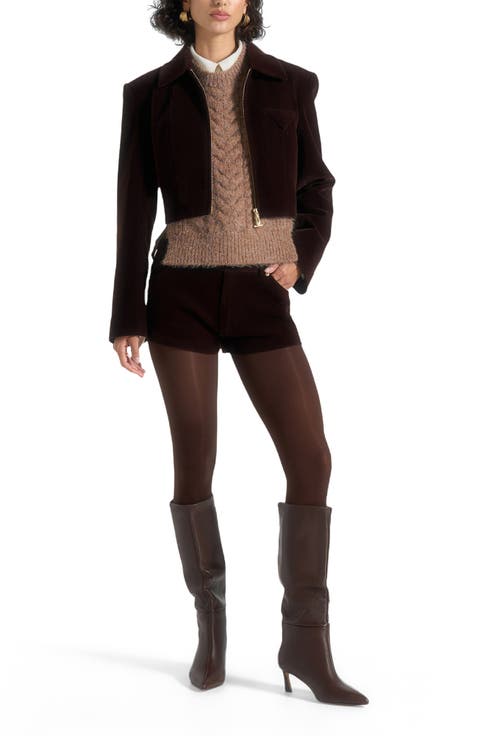 Samia Velvet Patent Mini Shorts