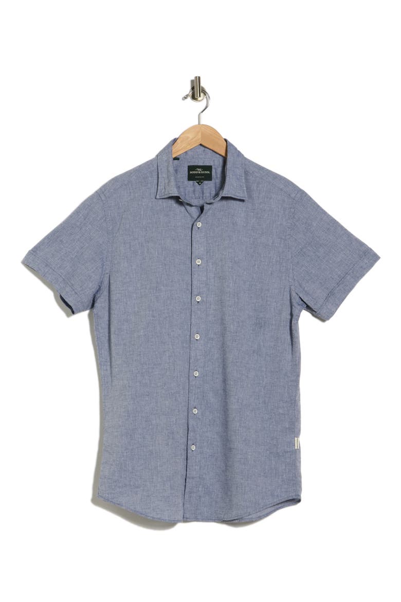 Baywater Short Sleeve Linen & Cotton Button-Up Shirt, Alternate, color, NAVY