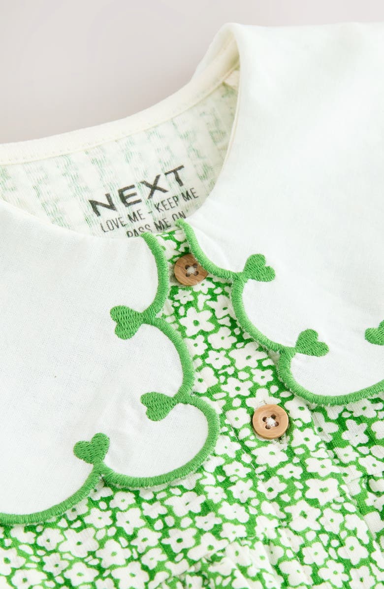 NEXT Kids' Frill Collar Floral Print Dress, Alternate, color, Green