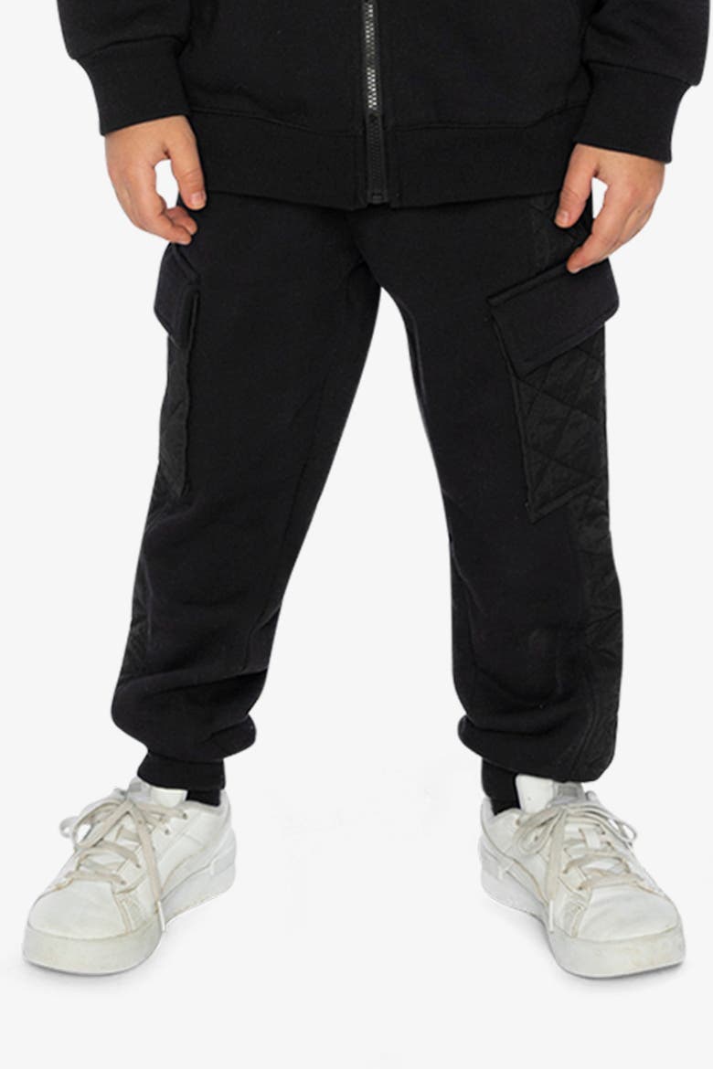 Bi-Material Fleece Cargo Pocket Quilted Panel Sweatpants, Alternate, color, Black