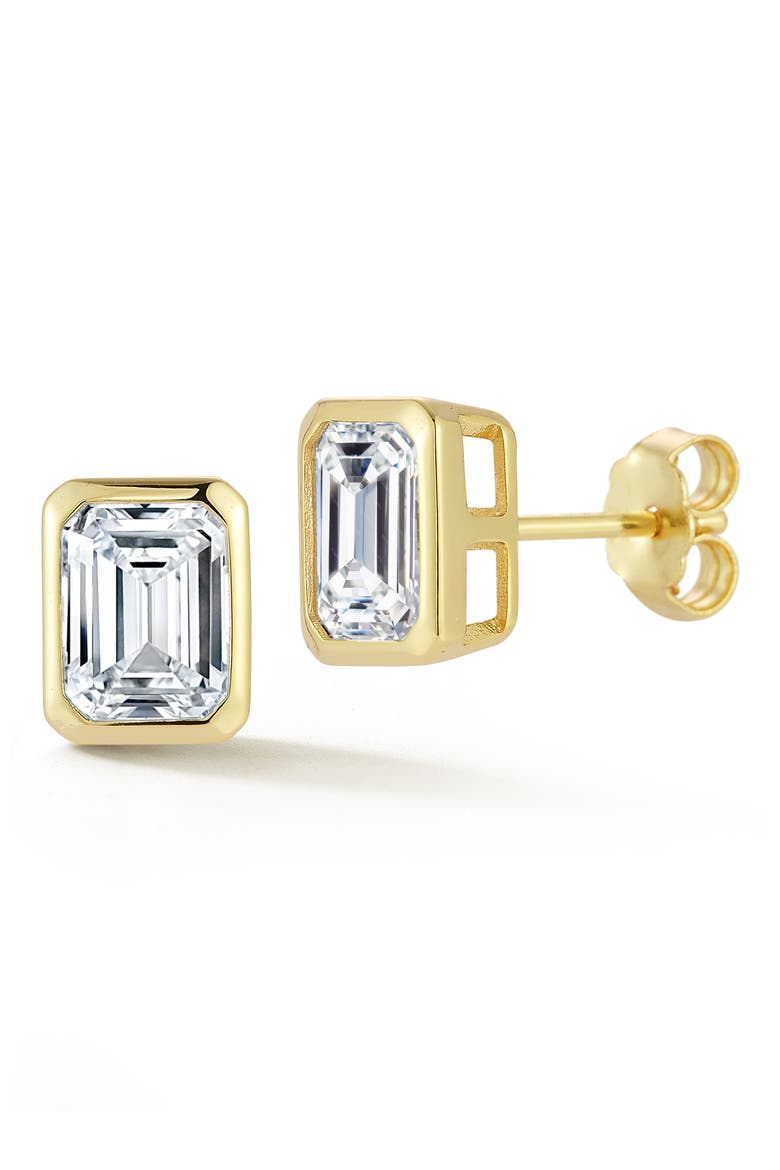 Emerald Cut Moissanite Stud Earrings, Main, color, GOLD