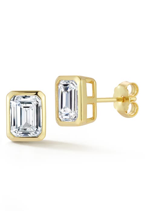 Emerald Cut Moissanite Stud Earrings