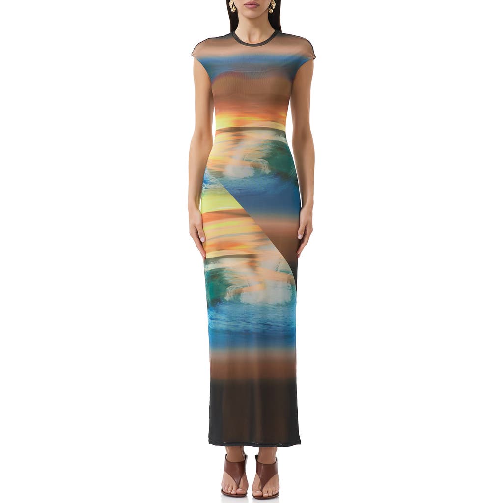 AFRM AFRM CODY PRINT CAP SLEEVE MESH MAXI DRESS