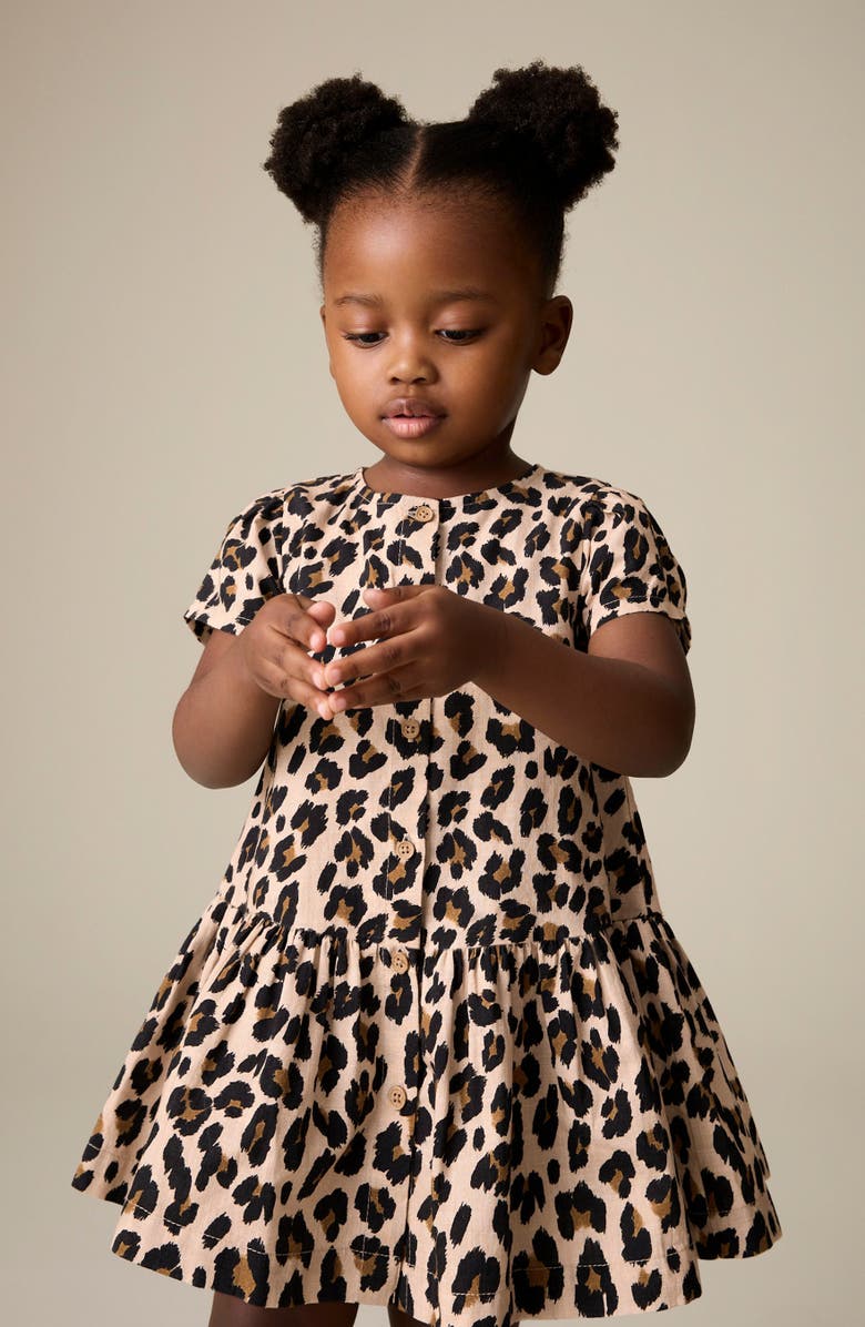 NEXT Kids' Leopard Print Cotton Dress, Alternate, color, Brown Multi