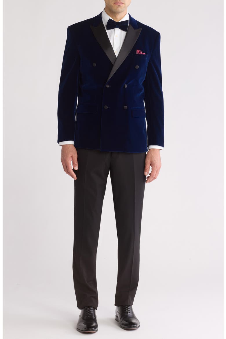 Two-Piece Velvet Double Breasted Slim Fit Tuxedo, Main, color, MIDNIGHT BLUE