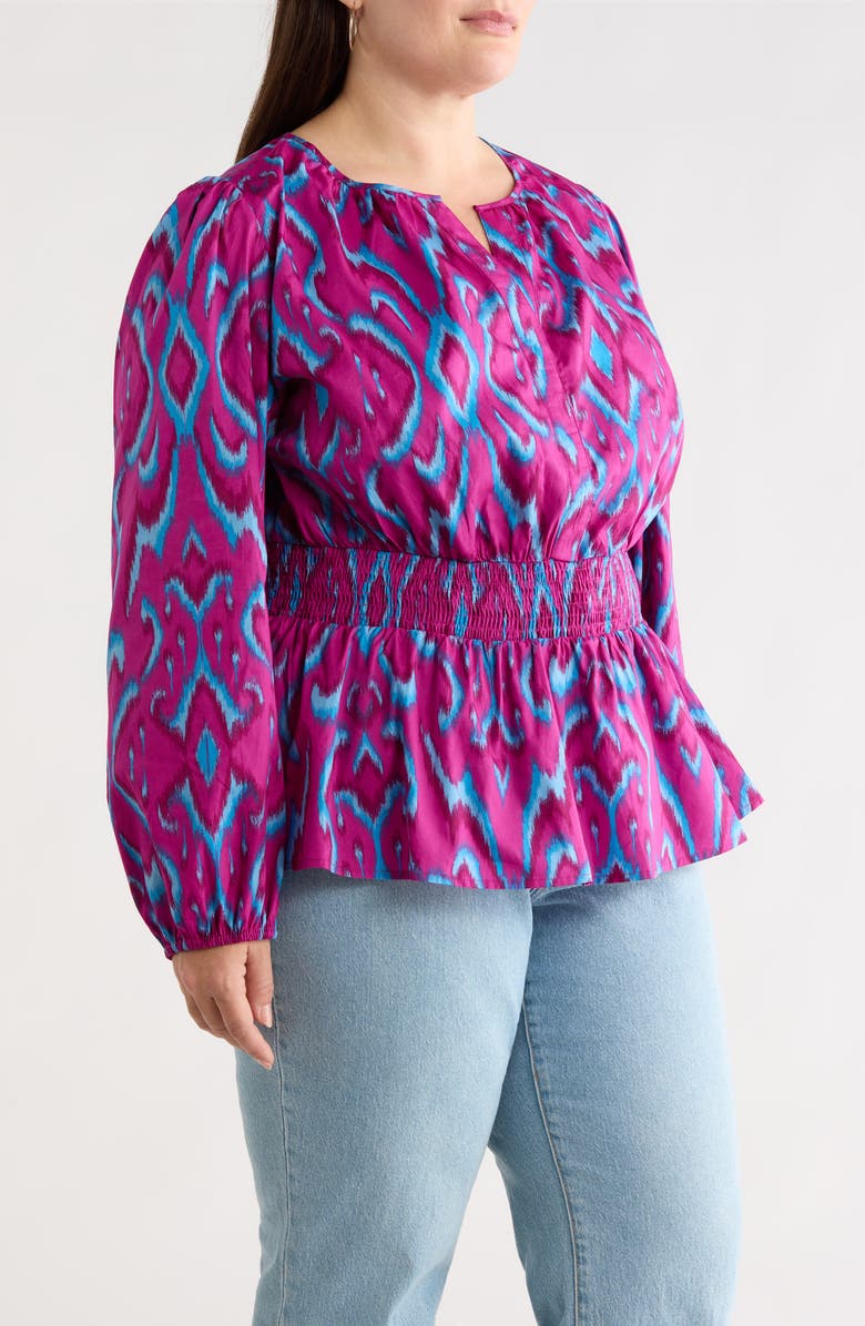 SUGARLIPS Ivani Mirana Smocked Waist Peplum Top, Alternate, color, Magenta-Blue