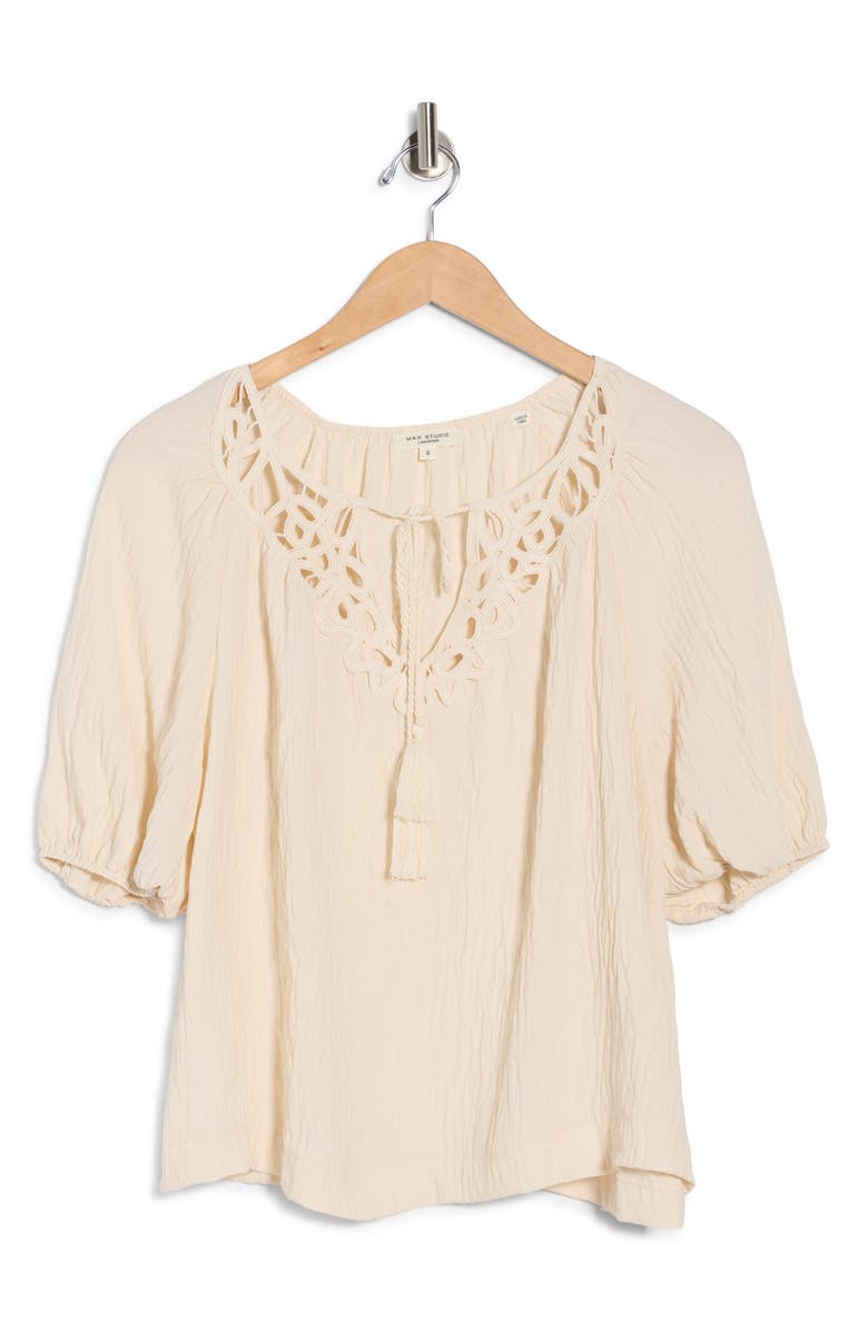 MAX STUDIO Three Quarter Sleeve Split Neck Top, Alternate, color, Oyster