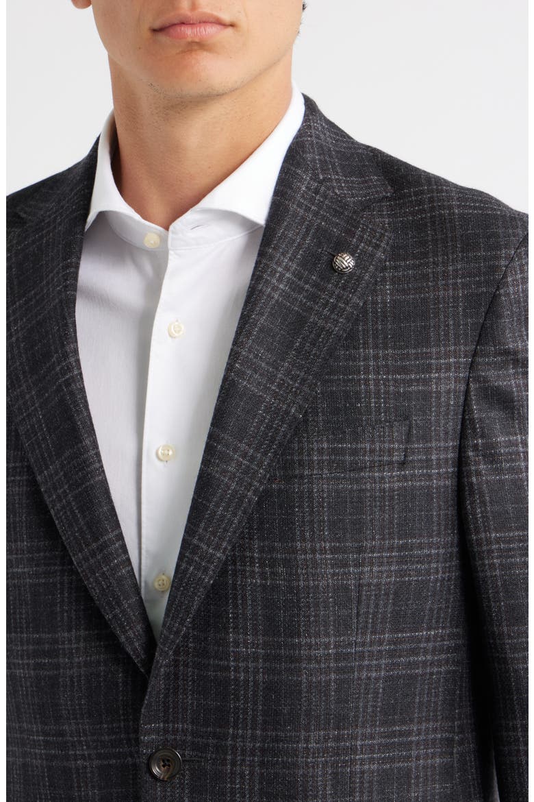 Midland Contemporary Fit Plaid Wool & Silk Blend Sport Coat, Alternate, color, CHARCOAL
