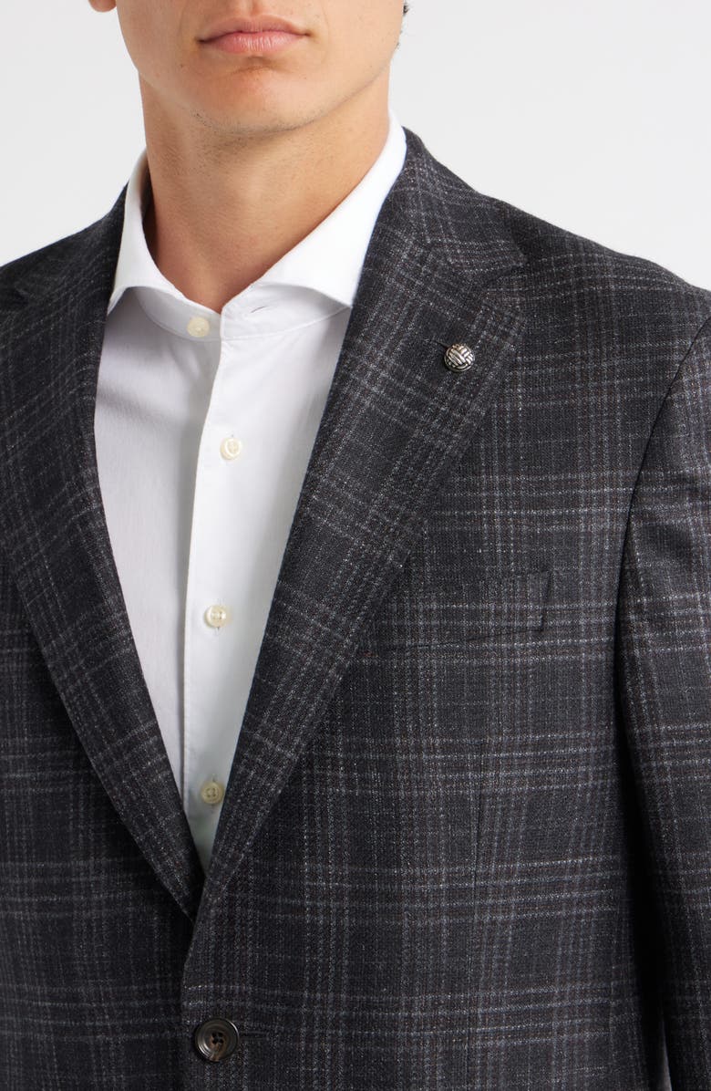 Jack Victor Midland Contemporary Fit Plaid Wool & Silk Blend Sport Coat, Alternate, color, Charcoal